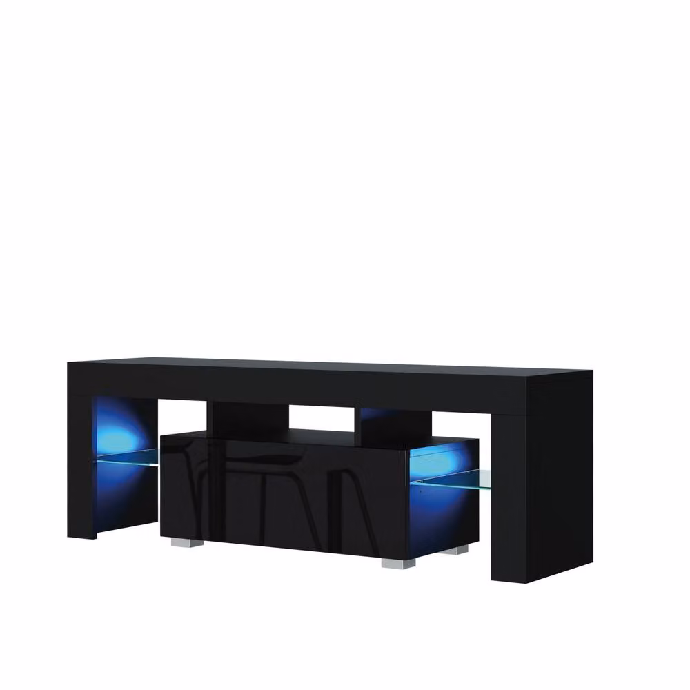 Mex Furniture LTD Floe TV Unit in Black with Glossy Doors and LED Lights, W: 130 cm, H: 45 cm, D: 35 cm – 5