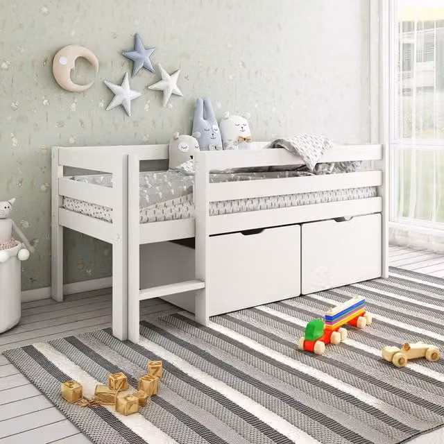 Noomi Shorty Midsleeper Bed with Crate Drawers in White