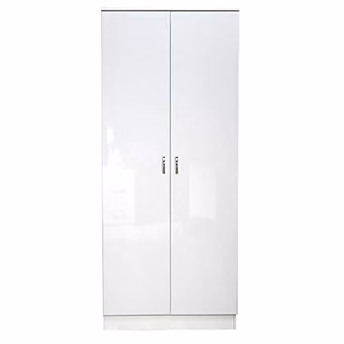 FWStyle Modern White Gloss 2 Door Bedroom Wardrobe with Soft Close Doors and Mirror, H 181 cm x W 76 cm x D 50 cm – 2