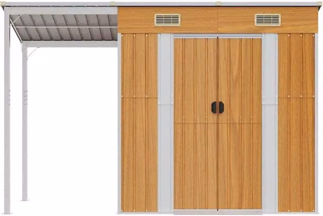 Berkfield Home Pent Garden Shed in Light Brown with Roof Vent, W/D/H: 277 x 110.5 x 181 cm