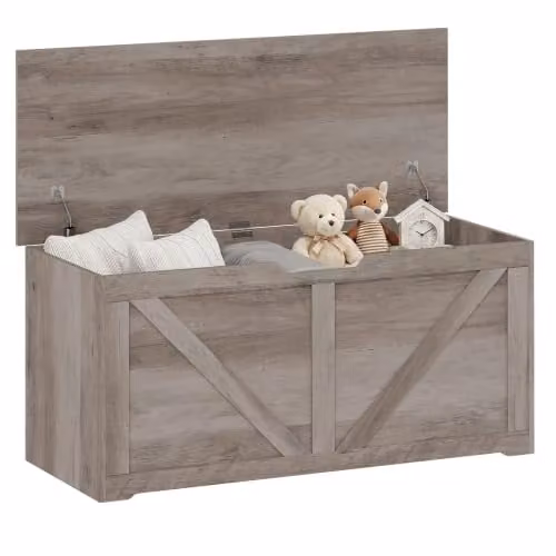 HOMCOM Grey Storage Trunk Bench with Soft-Close Lid, W/D/H: 100 x 40 x 45 cm