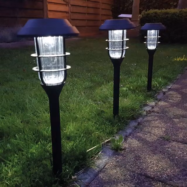Luxform Set of 4 Solar Powered LED Garden Stake Lights in Black with Dusk to Dawn Sensor