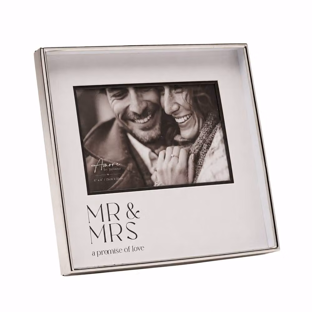 Juliana Amore Mr & Mrs Silver and Black Rectangular Metal Photo Frame for Wedding or Anniversary Gifts, W/H: 15.24 x 15.24 cm – 2