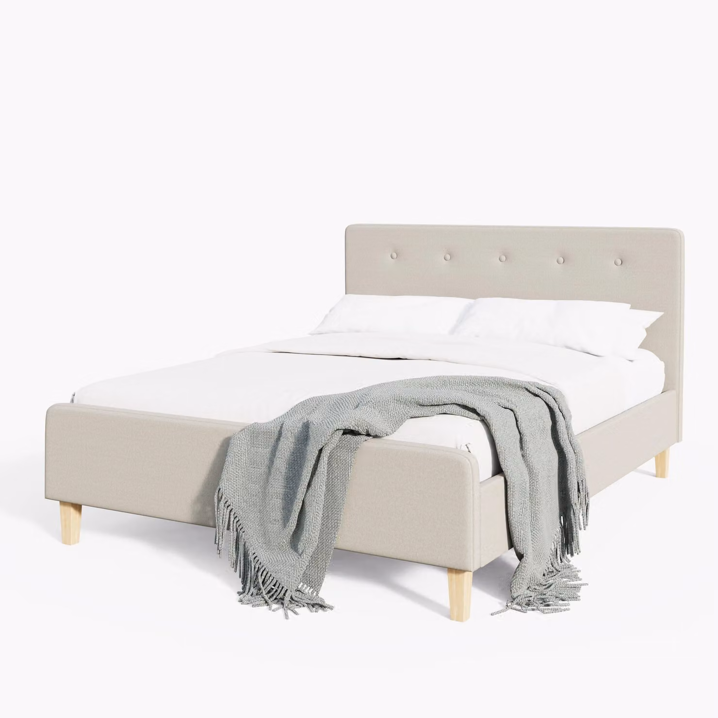 GFW Ashbourne Upholstered Fabric Bed Frame in Beige or Grey, King Size (W: 180 cm, L: 200 cm) – 2