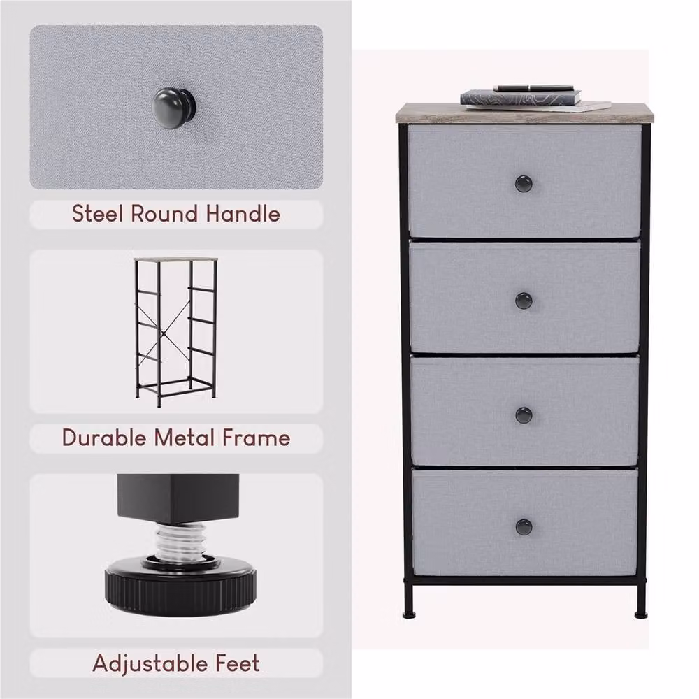 PAWNORA Modern 4 Drawer Fabric Chest of Drawers in Grey – 3
