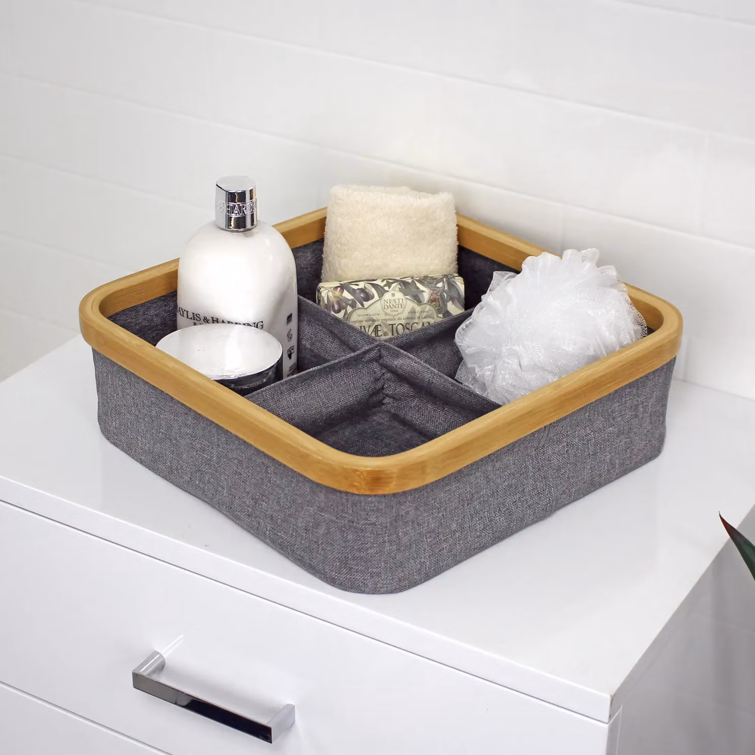 Showerdrape Cotswold Bamboo Storage Tray Organiser with 4 Compartments in Grey, H 9 cm x W 30 cm x D 30 cm – 2