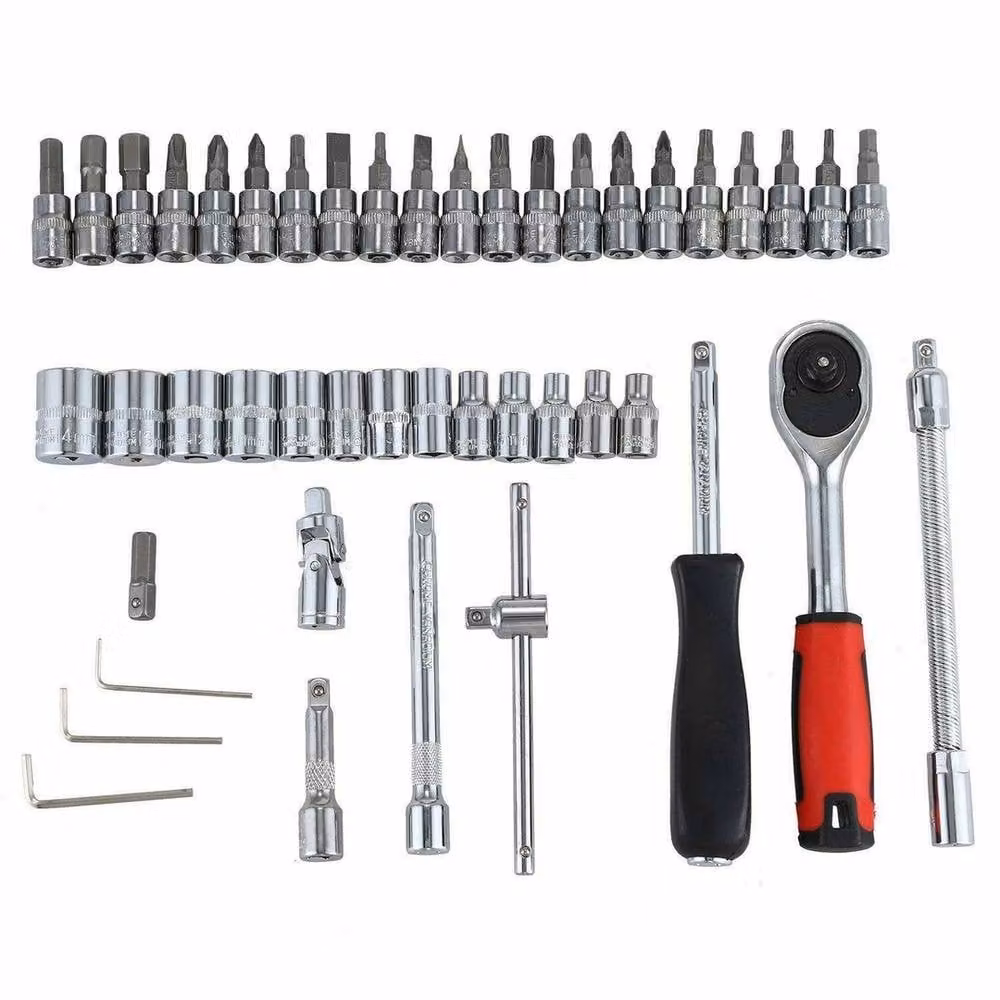 VOGREX 46 Piece Red Ratchet Socket and Bit Set in Chrome Vanadium for Car Repair – 2