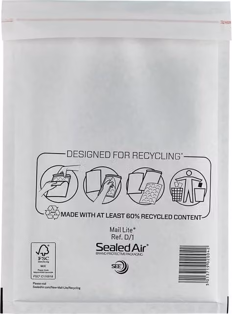 Sealed Air Pack of 100 Self-Adhesive D1 Mailing Envelopes in White