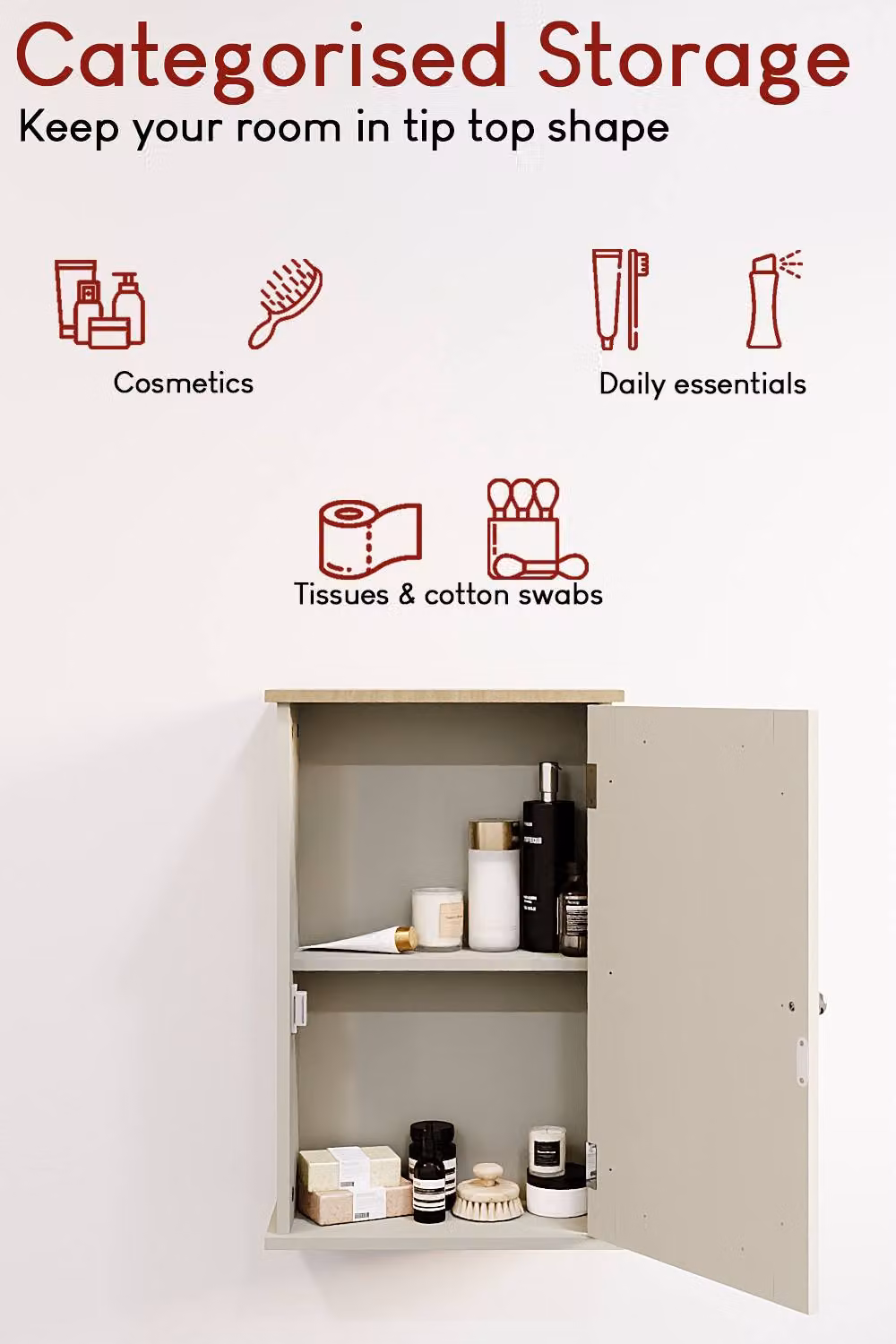 HD Designs Priano Grey Mirrored Wall Cabinet with Internal Shelf Storage – 3