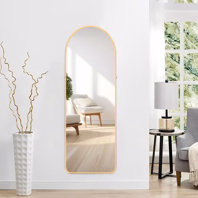 Lifeideas Modern Arched Full Length Wall Mirror with Metal Frame in Gold