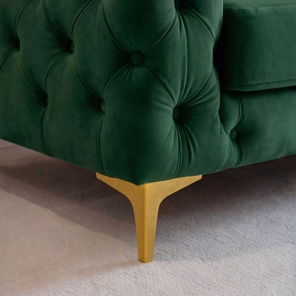 Sofaya Monaco Chesterfield 4 Seater L-Shape Velvet Sofa in Green with Scatter Cushions – 5