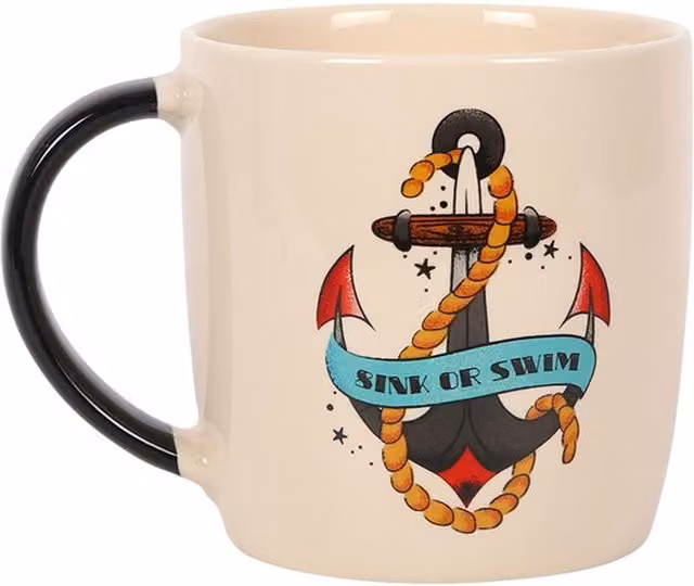 KDMK Sink Or Swim Tattoo Anchor Ceramic Mug in White