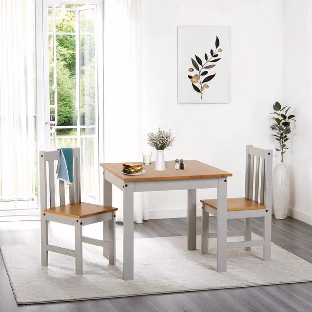 Seconique Ludlow Modern Square Wood Dining Set with Two Chairs in Grey