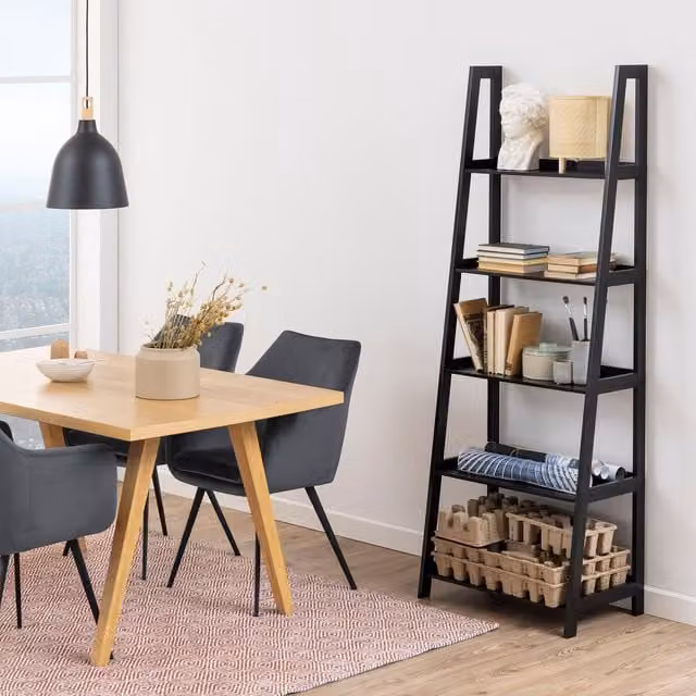Furniture To Go Wally 5-Shelf Ladder Bookcase in Black