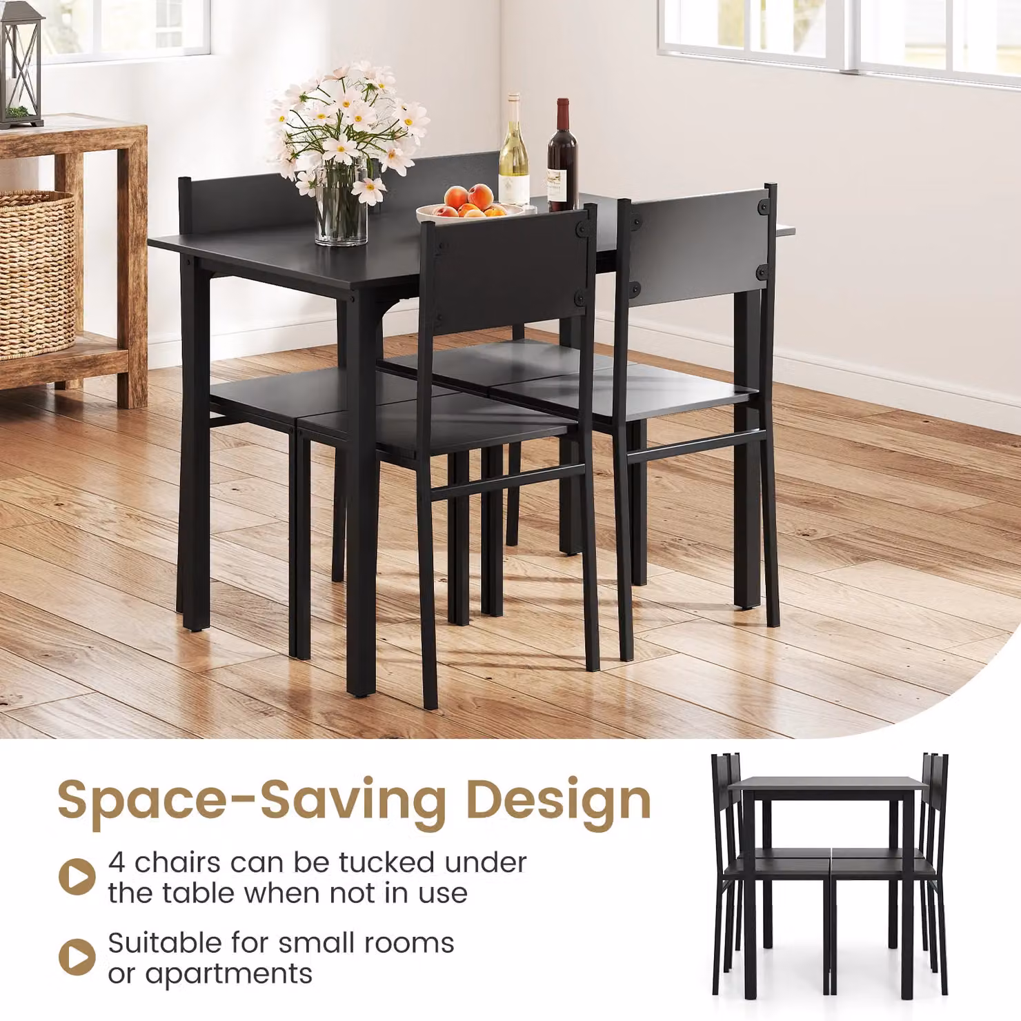 Costway 5-Piece Industrial Dining Set with Rectangular Wood Table and 4 Chairs in Grey and Black – 6