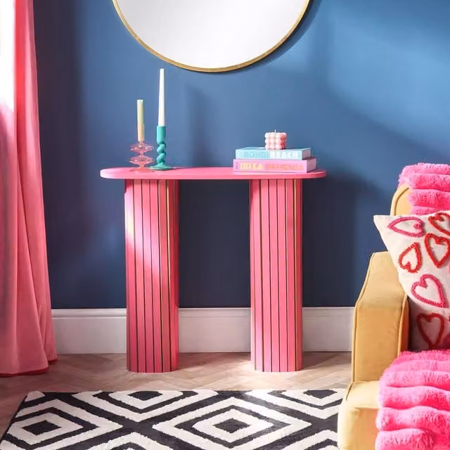 OHS Madison Ribbed Engineered Wood Console Table in Bright Pink – 1