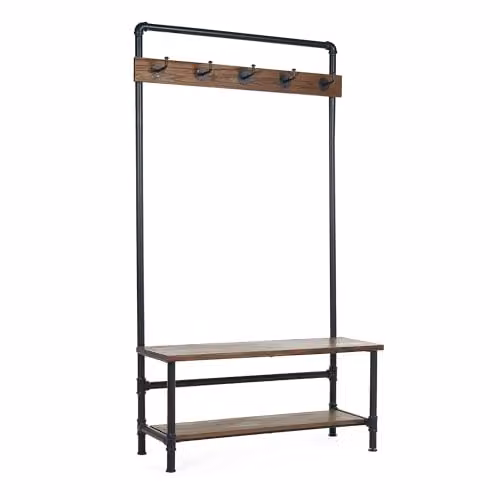 Julian Bowen Boston Industrial Hall Tree with Bench and Shoe Rack, Black and Brown, W: 100 cm, D: 35 cm, H: 180 cm – 2