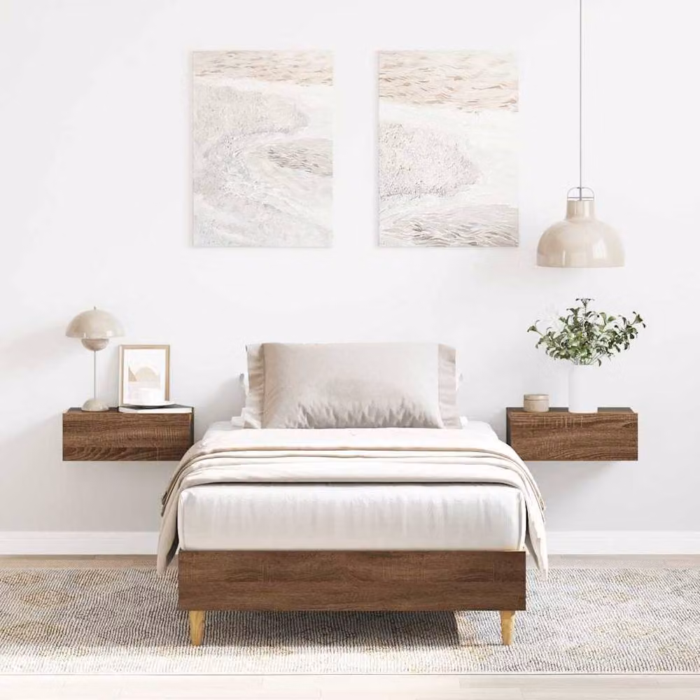 Berkfield Home Small Single Bed Frame in Brown Oak Engineered Wood, W/D/H: 75 x 190 cm – 2