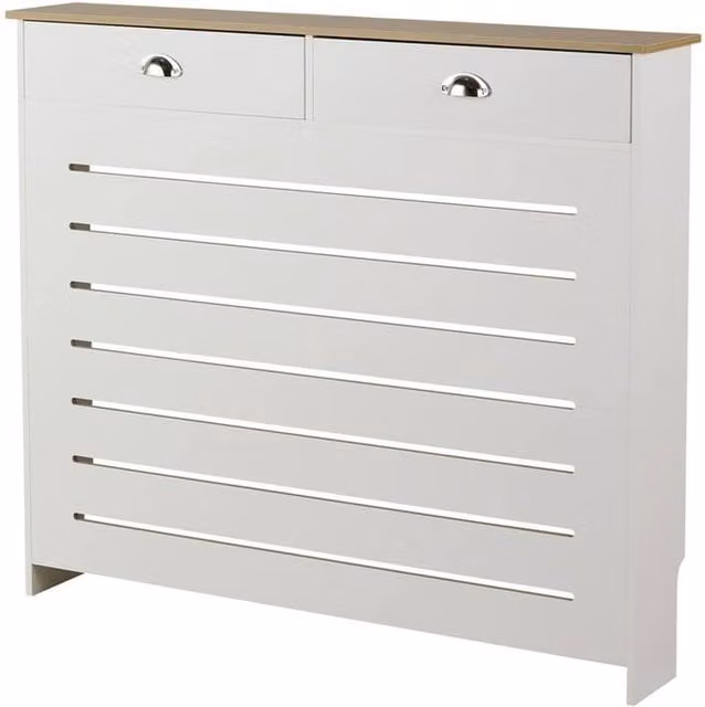 FORGEVIO Radiator Cover Grill Shelf with 2 Drawers in White Matt MDF
