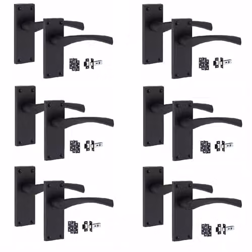 Golden Grace Victorian Astrid Door Handles Latch Pack in Matt Black, 6 Sets – 1
