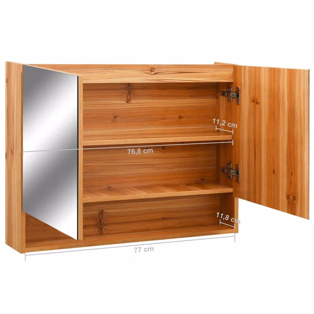 Berkfield Home LED Bathroom Mirror Cabinet in Oak Brown with Glass Doors and Internal Shelves, W: 80 cm, D: 15 cm, H: 60 cm – 4