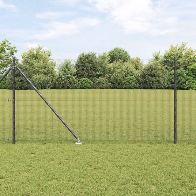 Berkfield Home Grey Steel Welded Wire Fence with 13 Spike Posts, 1 x 100 m