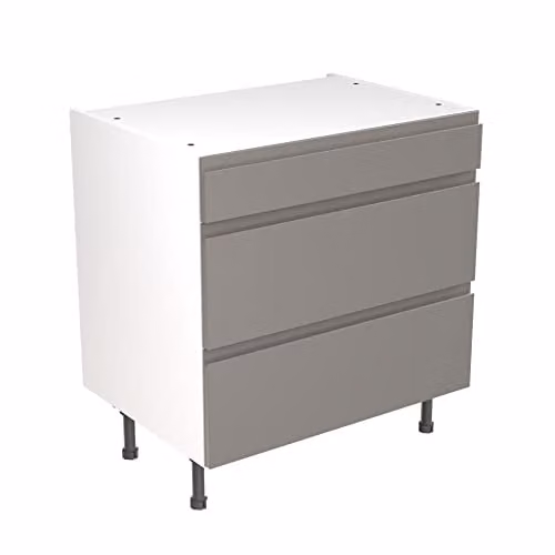 Kitchen Kit Flatpack Base Cabinet with 3 Drawers and J-Pull Door, Dust Grey Gloss, W: 80 cm, H: 87 cm, D: 57 cm