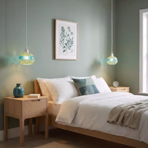 Happy Homewares Glass Globe Mosaic Sphere Ceiling Pendant Lighting Shade in Petrol and Yellow, W/D/H: 15 x 15 x 11 cm – 2