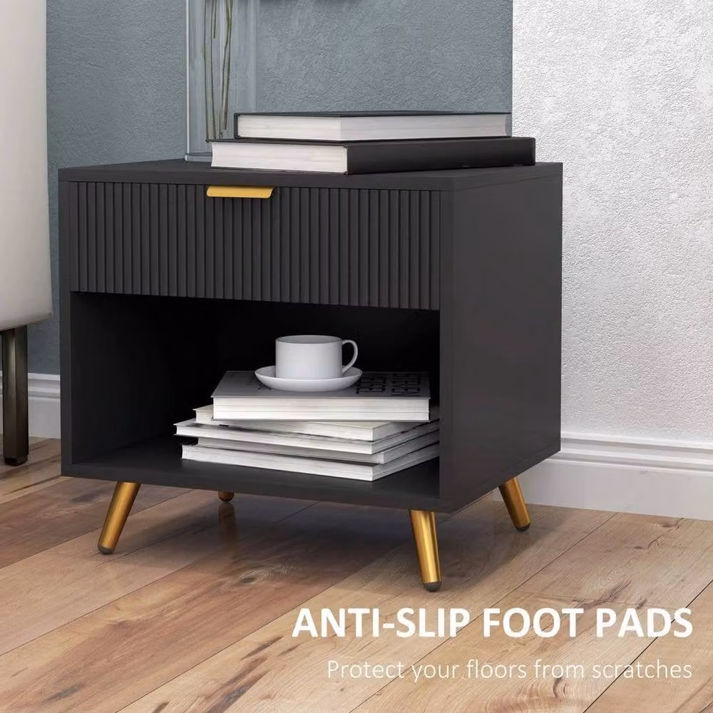 FORGEVIO Small Black Modern Table with Drawer and Open Compartment – 3