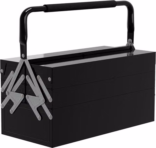 DURHAND Professional 3 Tier Metal Toolbox with 5 Trays and Handle, Black, W: 45.0 cm, D: 22.5 cm, H: 34.5 cm – 1