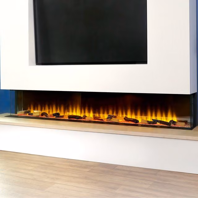 Adam Sahara 81 Inch Panoramic Media Wall Electric Fire in Black with Glass Finish