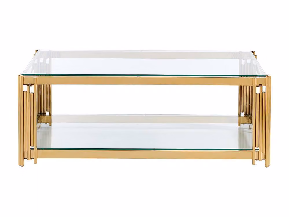 Vente-unique NOMELANO Gold Tempered Glass and Stainless Steel Coffee Table, W/D/H: 63.5 x 63.5 x 45.5 cm – 2