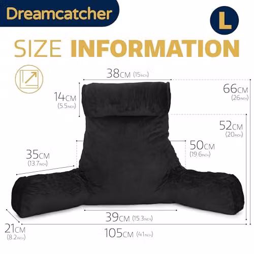 Dreamcatcher XL Memory Foam Reading Pillow in Black Velvet with Contoured Neck and Back Support – 3