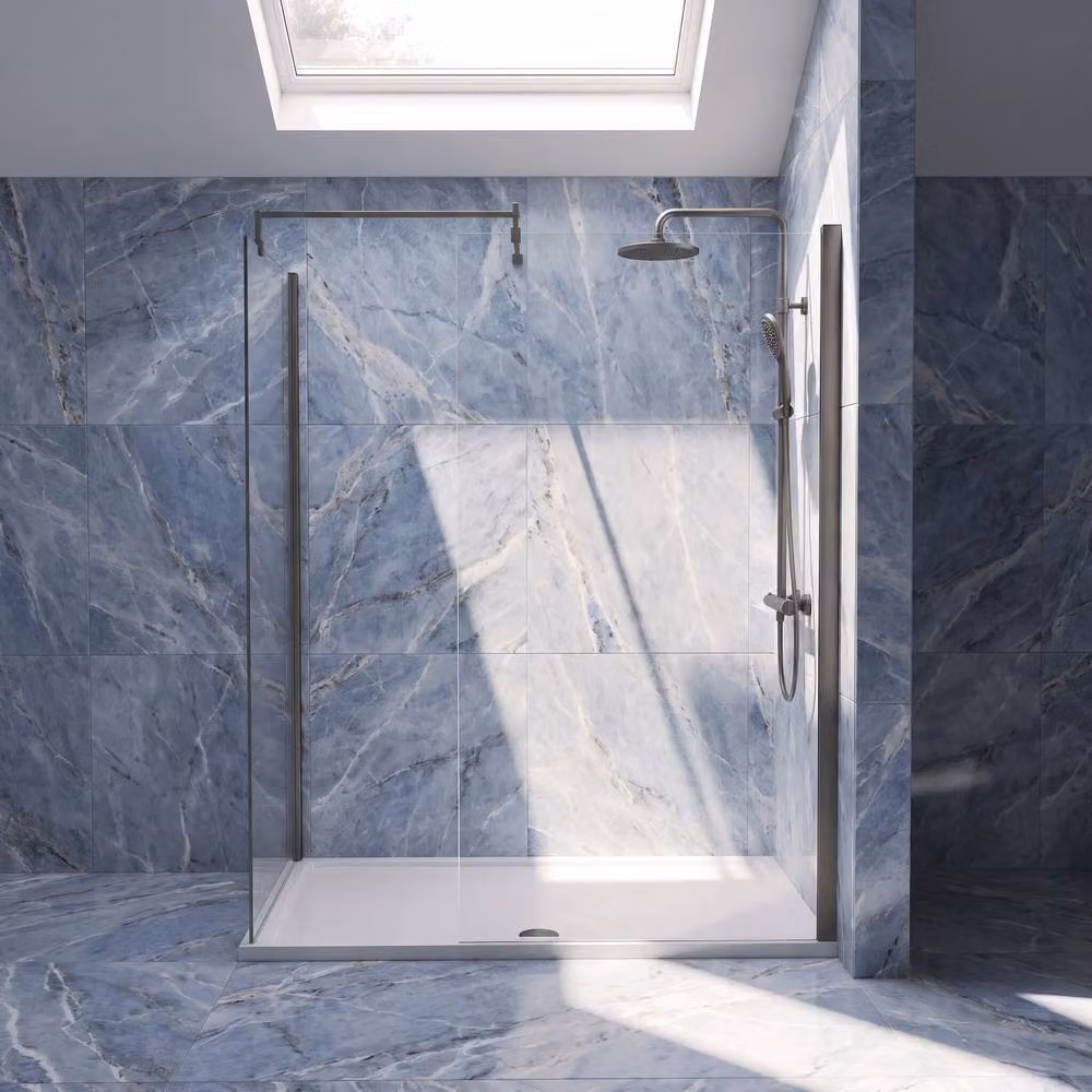 Balterley Walk-In Wetroom Bundle with Rectangular Glass Screen and Tray, Silver and Gunmetal, W: 1500 mm, D: 800 mm – 2