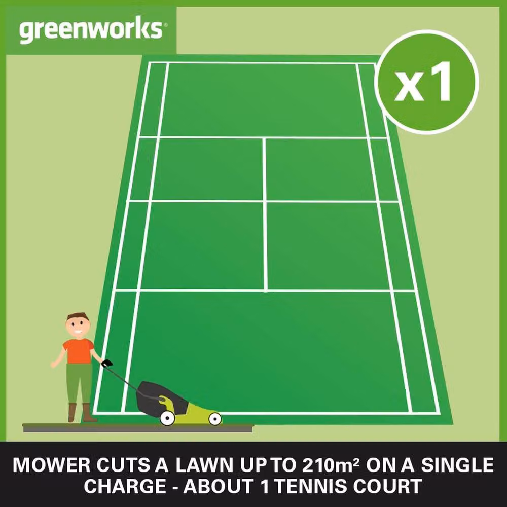Greenworks 48V 36cm Lawnmower with 2 x 2Ah Rechargeable Batteries and Charger in Green – 4