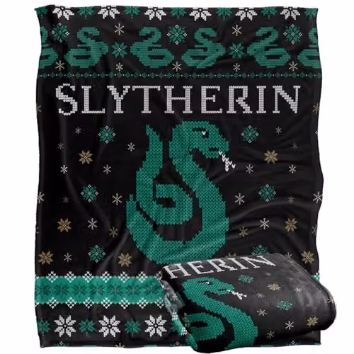 LOGOVISION Harry Potter Slytherin Ugly Christmas Sweater Throw Blanket, Multicolour and White, W/D/H: 152 x 127 cm