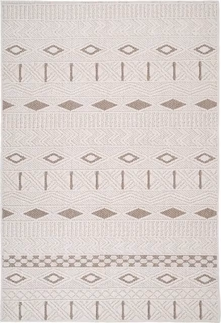 The Rug House Scandi Looped Pile Area Rug in White and Beige, W: 160 cm, L: 230 cm