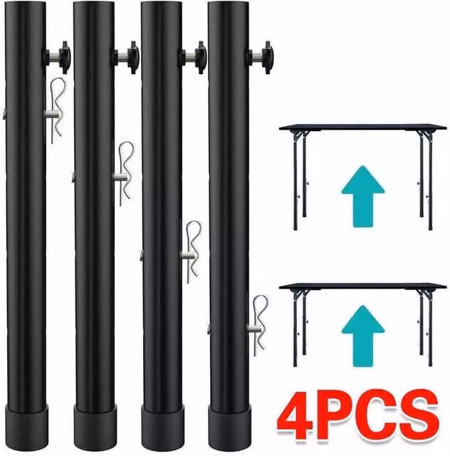FLAVORA Heavy Duty Steel Folding Table Leg Risers in Black, Height: 44 cm, Width: 52 cm