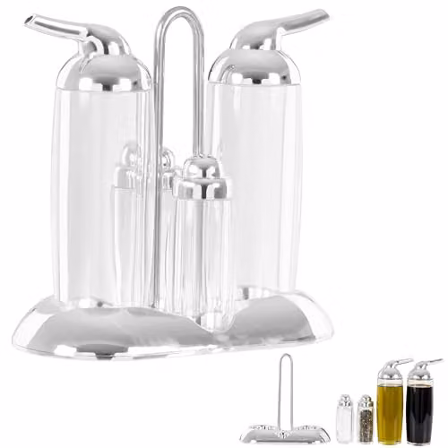 Premier Housewares Vintage Silver and Transparent Glass Oil and Sauce Condiment Pot Set of 4, W: 9 cm, D: 17 cm, H: 18 cm – 1