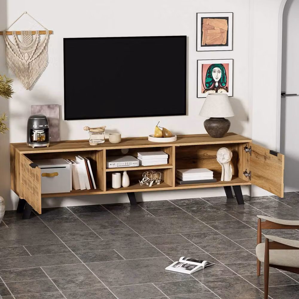 BTM Modern TV Cabinet in Brown with 2 Doors and 2 Shelves, W: 160.5 cm, H: 45 cm, D: 35.5 cm – 2