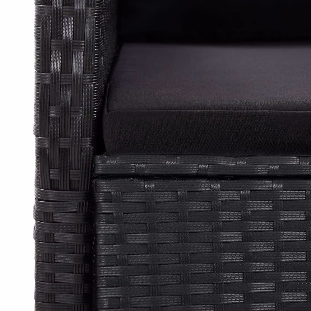Berkfield Home 7 Piece Black Poly Rattan Garden Dining Set with Cushions and Glass Top – 3