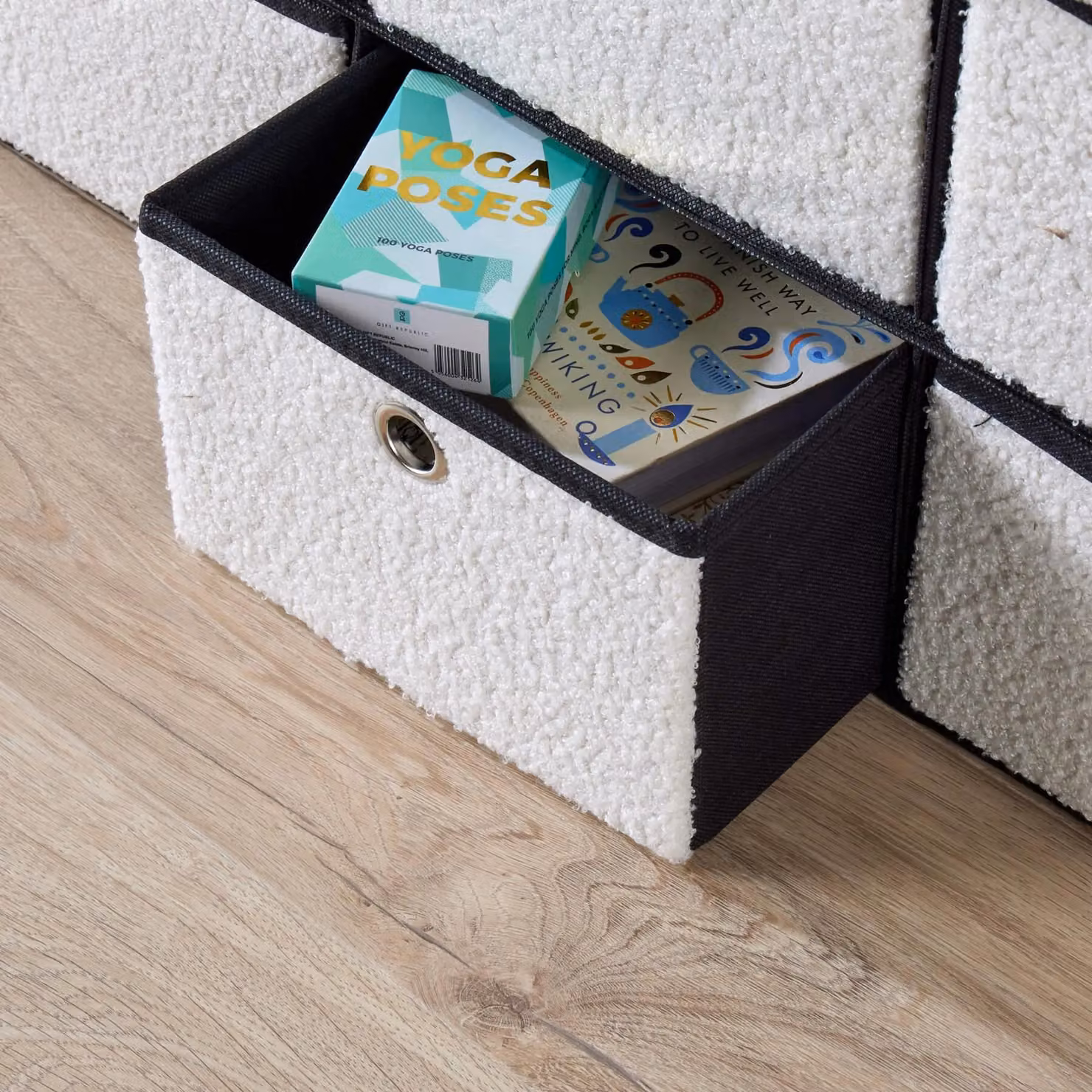 Home Source 6 Drawer Teddy Boucle Fabric Storage Ottoman Chest in Cream, W/D/H: 76 x 38 x 38 cm – 2