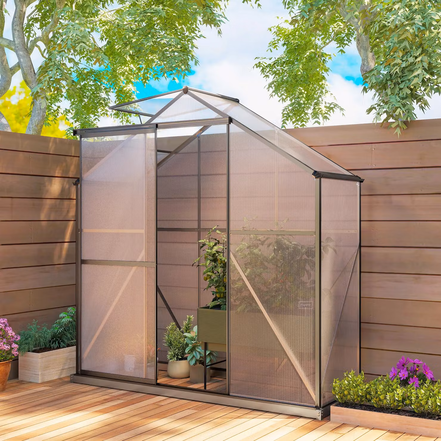 OUTSUNNY Aluminium Polycarbonate Greenhouse in Dark Grey, W/D/H: 183 x 76 x 183 cm – 2