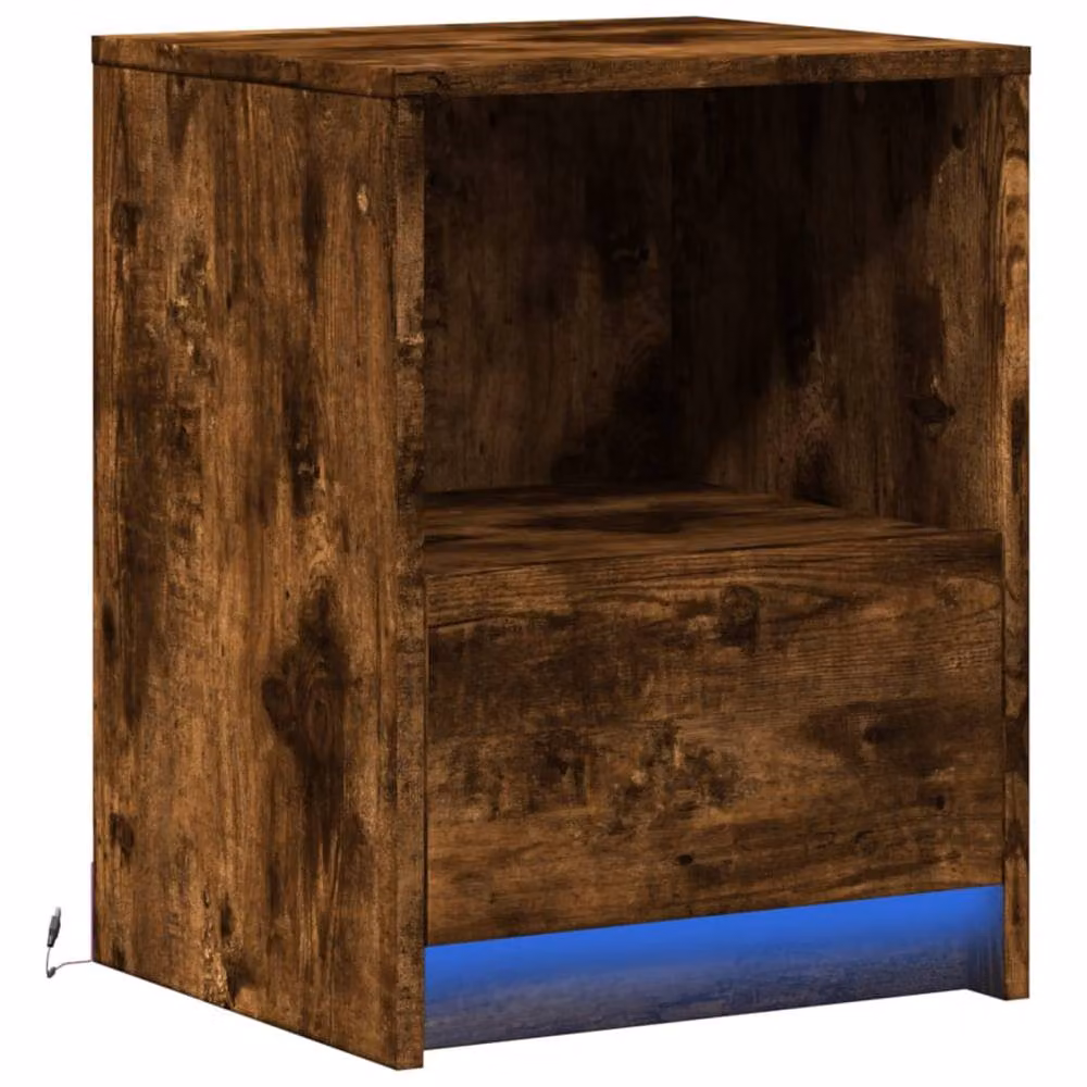 Berkfield Home Bedside Cabinet with Integrated LED Lights in Smoked Oak Brown – 3