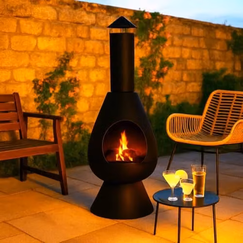 Jack Stonehouse Large Modern Outdoor Fire Chiminea Log Burner in Black, Height: 110 cm – 1