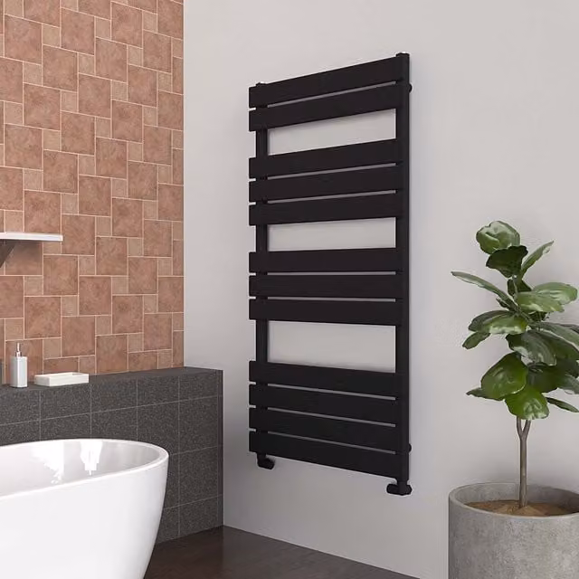 Lux Heat Black Steel Flat Towel Radiator, W: 120 cm, H: 60 cm