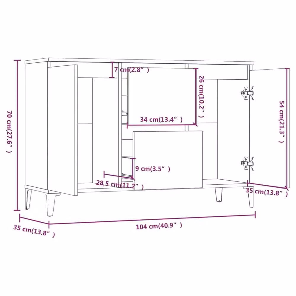 Berkfield Home Smoked Oak Sideboard in Brown, W/D/H: 104 x 35 x 70 cm – 6