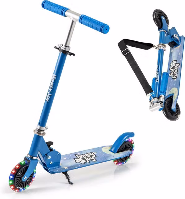 Costway Foldable Height Adjustable Kids Scooter with Light and Sound in Blue