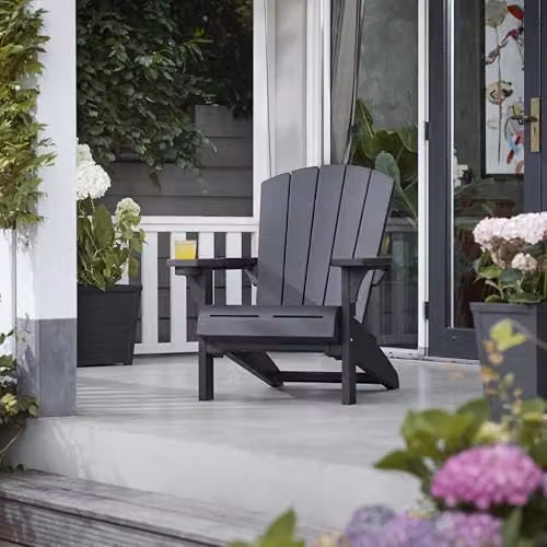 Keter Pack of 2 Alpine Adirondack Outdoor Garden Chairs in Anthracite with Wood-Effect Finish and Cup Holders – 4