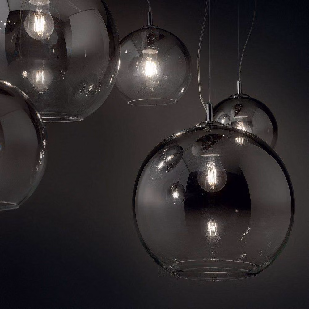 Netlighting Discovery Fade Small Globe Sphere Ceiling Pendant Light in Chrome and Grey Glass with E27 Bulb Holder – 3